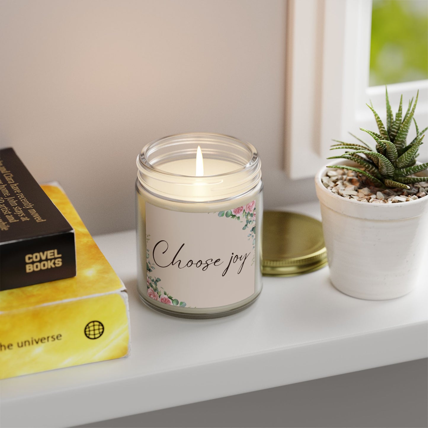 "Choose Joy" Floral Scented Candle | Eco-Friendly Coconut Apricot Wax | Reusable Glass Vessel