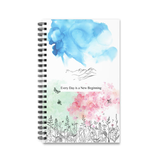 "Every Day is a New Beginning" Spiral Notebook | Watercolor Design, 90gsm Paper, Durable Cover