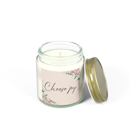 "Choose Joy" Floral Scented Candle | Eco-Friendly Coconut Apricot Wax | Reusable Glass Vessel