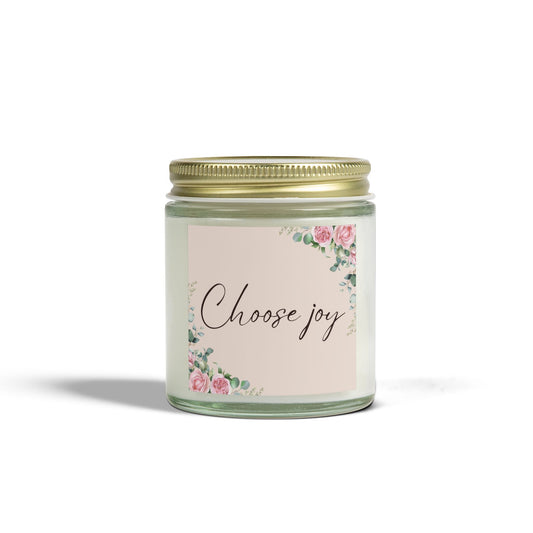 "Choose Joy" Floral Scented Candle | Eco-Friendly Coconut Apricot Wax | Reusable Glass Vessel